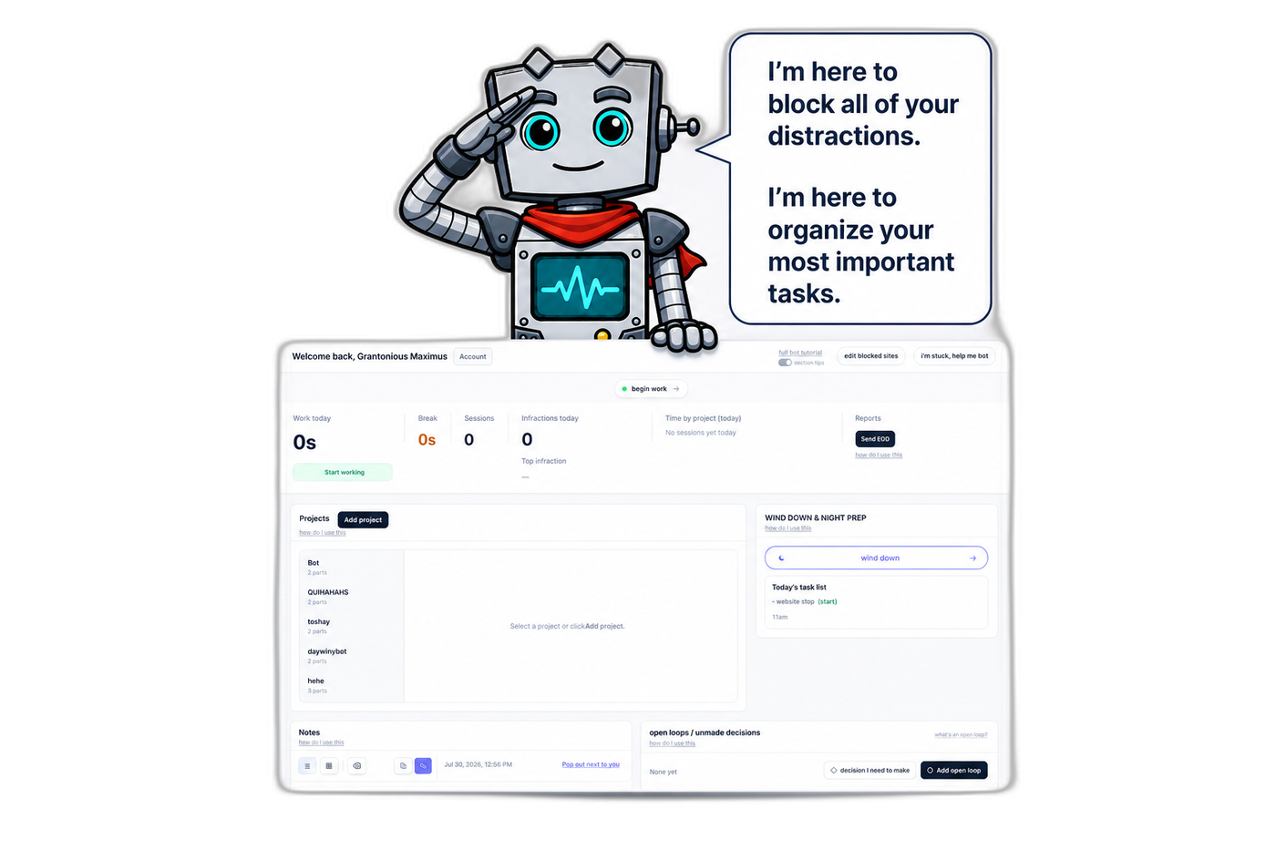 Daywinner bot presenting the money-work dashboard