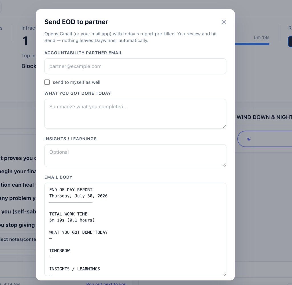 Send EOD to partner modal